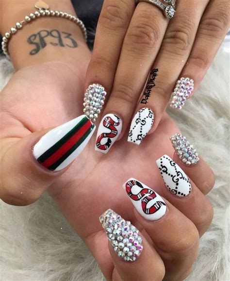 gucci nail design stickers|Gucci nails with diamonds.